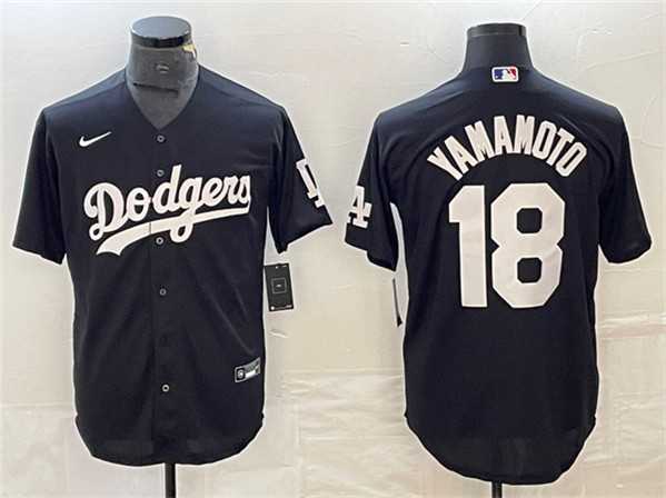 Mens Los Angeles Dodgers #18 Yoshinobu Yamamoto Black Cool Base Stitched Jersey->los angeles dodgers->MLB Jersey
